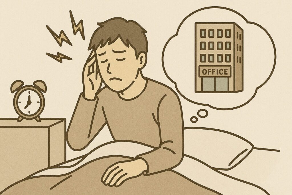 朝起きるのがつらく出社前に強いストレスを感じている男性の