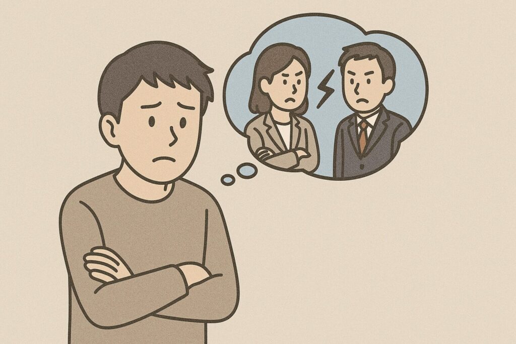 上司や同僚との人間関係が悪化し相談できる人がいないと感じている男性